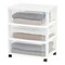 IRIS USA 3 Drawer Wide Storage Drawer Cart with Caster Wheels, Plastic Rolling Dresser for Home Closet Bedroom Bathroom Office Laundry Kitchen Craft Room Nursery and School Dorm, White/Clear